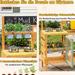 Matschküche Kinder Outdoor Spielküche Holz Mit Wassertank für Kinder ab 3 Jahren 69 x 29 x 85 cm Gelb