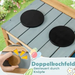 Matschküche Kinder Spielküche aus Fichtenholz mit Herd Drehknöpfen & Spüle
