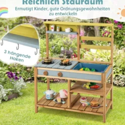 Matschküche Kinder Spielküche aus Fichtenholz mit Herd Drehknöpfen & Spüle