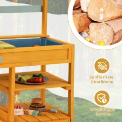 Matschküche Kinder Spielküche aus Fichtenholz mit Herd Drehknöpfen & Spüle