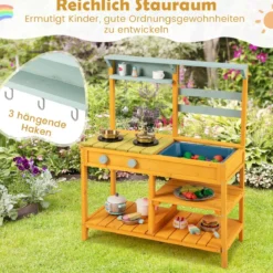Matschküche Kinder Spielküche aus Fichtenholz mit Herd Drehknöpfen & Spüle