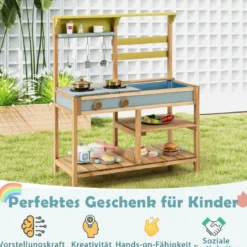 Matschküche Kinder Spielküche aus Fichtenholz mit Herd Drehknöpfen & Spüle