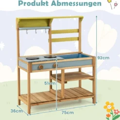 Matschküche Kinder Spielküche aus Fichtenholz mit Herd Drehknöpfen & Spüle