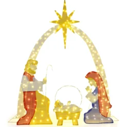 18 m beleuchtete Krippenszene vormontierte Heilige Familie Weihnachtsdekoration für Garten Hof Mehrfarbig