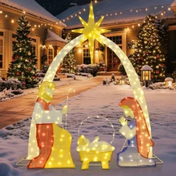 18 m beleuchtete Krippenszene vormontierte Heilige Familie Weihnachtsdekoration für Garten Hof Mehrfarbig