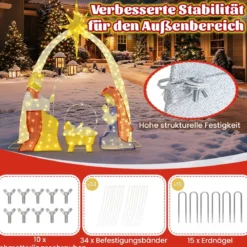 18 m beleuchtete Krippenszene vormontierte Heilige Familie Weihnachtsdekoration für Garten Hof Mehrfarbig