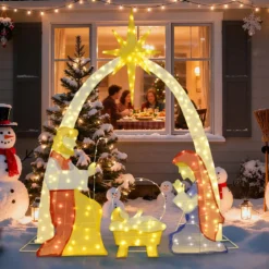 18 m beleuchtete Krippenszene vormontierte Heilige Familie Weihnachtsdekoration für Garten Hof Mehrfarbig