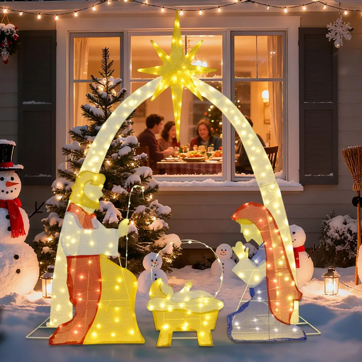 18 m beleuchtete Krippenszene vormontierte Heilige Familie Weihnachtsdekoration für Garten Hof Mehrfarbig