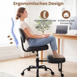 Meditationsstuhl Höhenverstellbar Bürostuhl mit Kreuzbeinen Kniestuhl mit 360° Drehbare Fußablage Schwarz