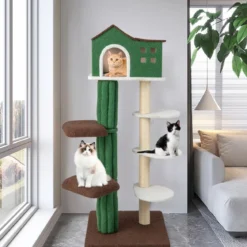 Mehrstöckiger Kratzbaumstabiler Katzenkratzbaum mit Sisal überzogenen Kratzpfosten & 5 Plüschplattformen Katzenmöbel 153cm