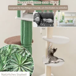 Mehrstöckiger Kratzbaumstabiler Katzenkratzbaum mit Sisal überzogenen Kratzpfosten & 5 Plüschplattformen Katzenmöbel 153cm