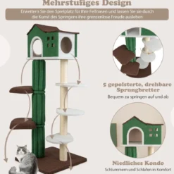 Mehrstöckiger Kratzbaumstabiler Katzenkratzbaum mit Sisal überzogenen Kratzpfosten & 5 Plüschplattformen Katzenmöbel 153cm