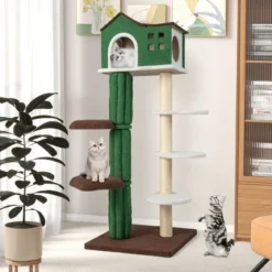 Mehrstöckiger Kratzbaumstabiler Katzenkratzbaum mit Sisal überzogenen Kratzpfosten & 5 Plüschplattformen Katzenmöbel 153cm