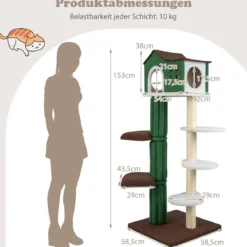 Mehrstöckiger Kratzbaumstabiler Katzenkratzbaum mit Sisal überzogenen Kratzpfosten & 5 Plüschplattformen Katzenmöbel 153cm