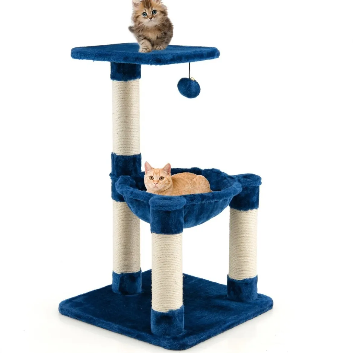 Mehrstöckiger Kratzbaum Weich Umwickelter Katzenbaum mit Gemütlicher Hängematte Blau