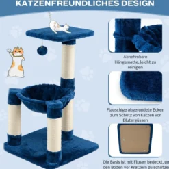 Mehrstöckiger Kratzbaum Weich Umwickelter Katzenbaum mit Gemütlicher Hängematte Blau