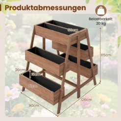 Mehrstufiges Hochbeet Blumenbeet Holz mit Lattenboden-Design & 6 Pflanzkästen Natur 126 x 90 x 115 cm