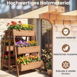 Mehrstufiges Hochbeet Blumenbeet Holz mit Lattenboden-Design & 6 Pflanzkästen Natur 126 x 90 x 115 cm
