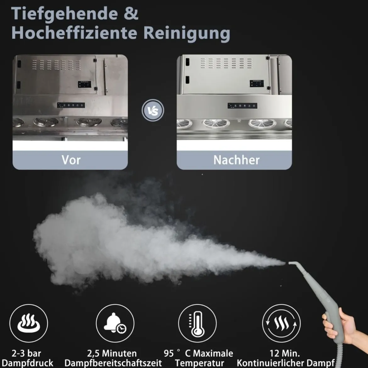Mehrzweck-Dampfreiniger tragbare Handdampfreinigungsmaschine mit 1000 W-Leistung Grau