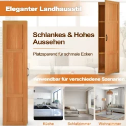 Mehrzweckschrank im Landhausstil Freistehender Hochschrank mit 4 Ablagefächern 45,5 x 36 x 153 cm Natur