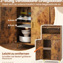 Mehrzweckschrank mit Doppeltür & 2 Schubladen & Einstellbarem Regal Küchenschrank Braun