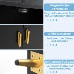 Mehrzweckschrank mit Doppeltür & 2 Schubladen & Einstellbarem Regal Küchenschrank Schwarz