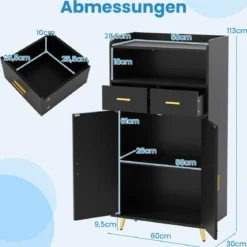 Mehrzweckschrank mit Doppeltür & 2 Schubladen & Einstellbarem Regal Küchenschrank Schwarz