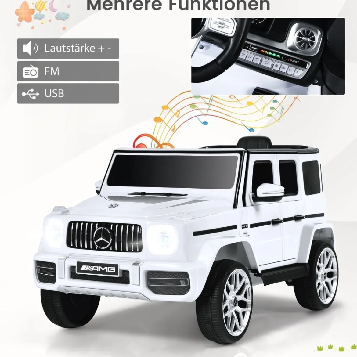Mercedes Benz Elektroauto für Kinder Elektro Kinderauto mit Musik und Scheinwerfer Weiß
