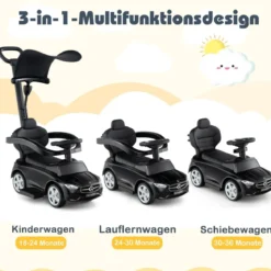 Mercedes-Benz Rutschauto 3-in-1 Rutschfahrzeug mit Schiebegriff Rutscher Auto für Kinder ab 1 Jahr Schwarz/Rosa/Weiß