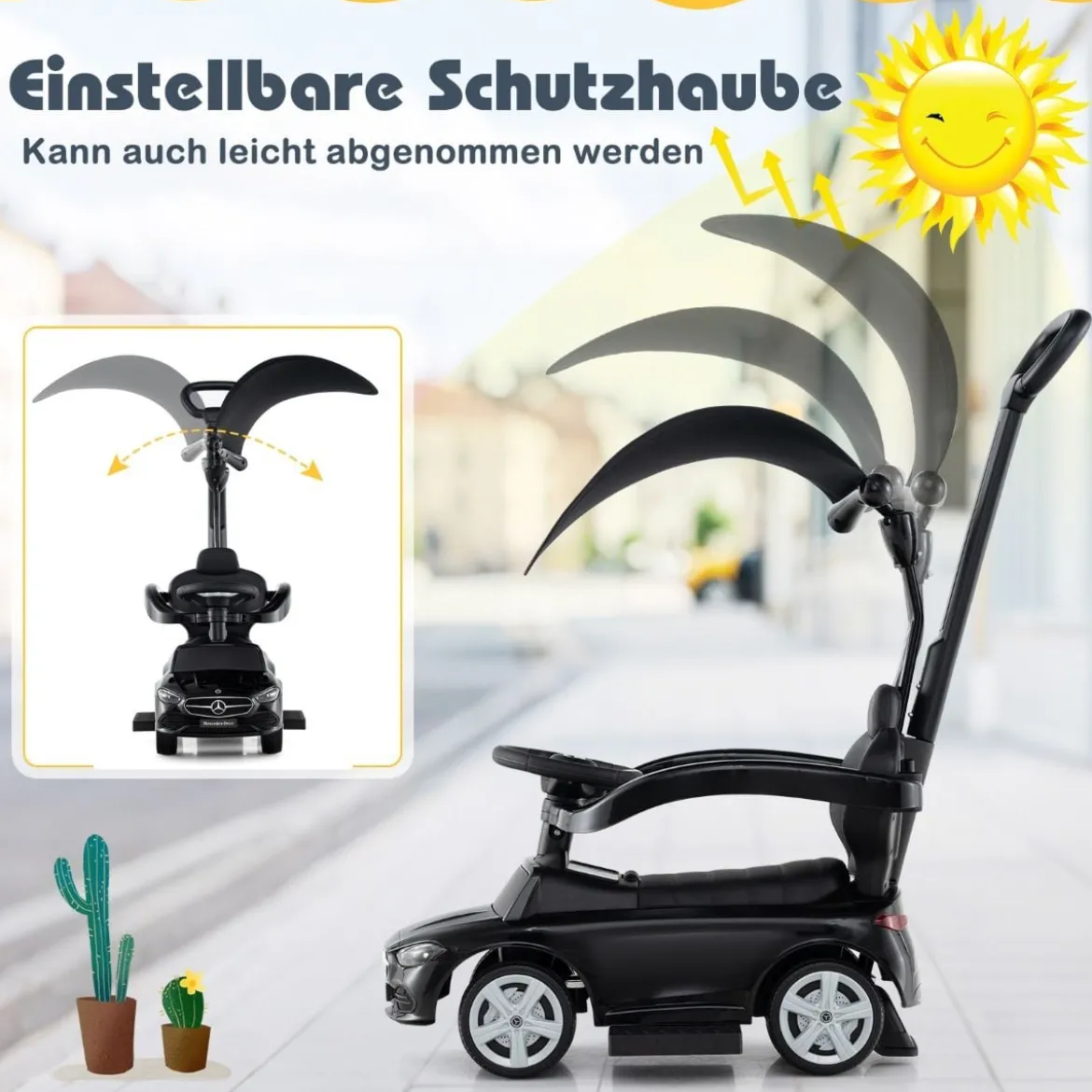 Mercedes-Benz Rutschauto 3-in-1 Rutschfahrzeug mit Schiebegriff Rutscher Auto für Kinder ab 1 Jahr Schwarz/Rosa/Weiß