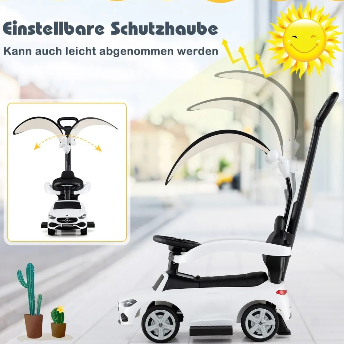 Mercedes-Benz Rutschauto 3-in-1 Rutschfahrzeug mit Schiebegriff Rutscher Auto für Kinder ab 1 Jahr Schwarz/Rosa/Weiß