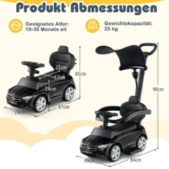 Mercedes-Benz Rutschauto 3-in-1 Rutschfahrzeug mit Schiebegriff Rutscher Auto für Kinder ab 1 Jahr Schwarz/Rosa/Weiß