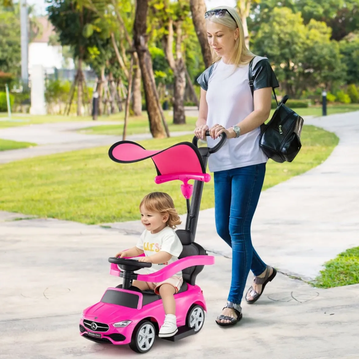 Mercedes-Benz Rutschauto 3-in-1 Rutschfahrzeug mit Schiebegriff Rutscher Auto für Kinder ab 1 Jahr Schwarz/Rosa/Weiß