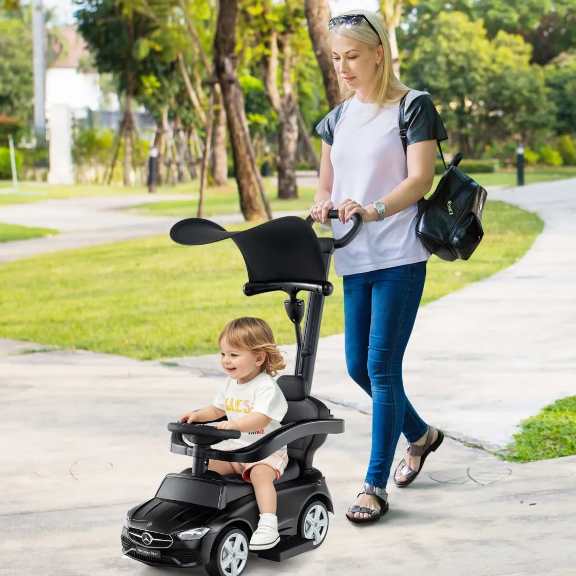 Mercedes-Benz Rutschauto 3-in-1 Rutschfahrzeug mit Schiebegriff Rutscher Auto für Kinder ab 1 Jahr Schwarz/Rosa/Weiß
