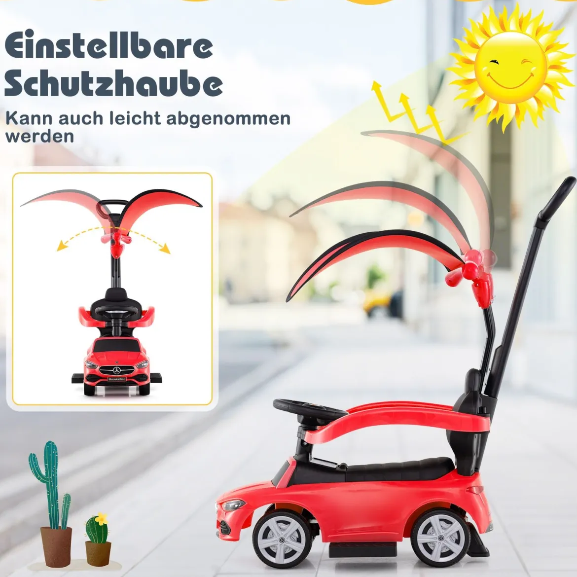 Mercedes-Benz Rutschauto 3-in-1 Rutschfahrzeug mit Schiebegriff Rutscher Auto für Kinder ab 1 Jahr Schwarz/Rosa/Weiß