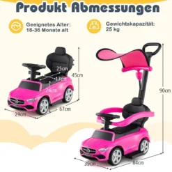 Mercedes-Benz Rutschauto 3-in-1 Rutschfahrzeug mit Schiebegriff Rutscher Auto für Kinder ab 1 Jahr Schwarz/Rosa/Weiß