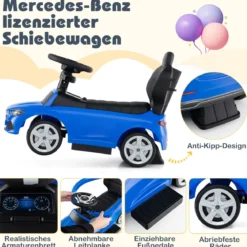 Mercedes-Benz Rutschauto 3-in-1 Rutschfahrzeug mit Schiebegriff Rutscher Auto für Kinder ab 1 Jahr Schwarz/Rosa/Weiß