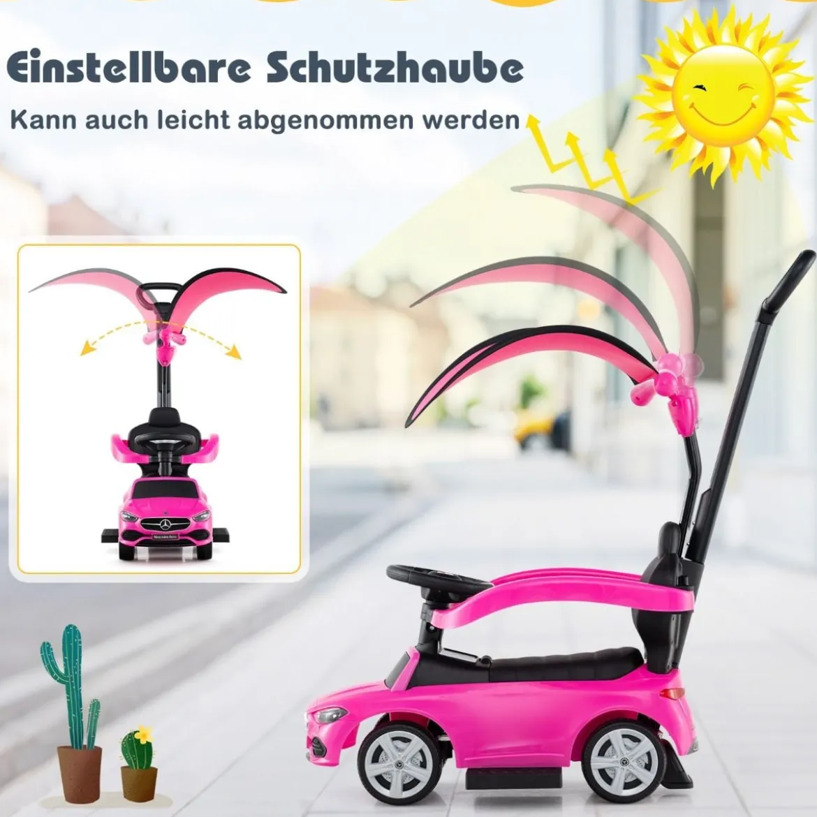 Mercedes-Benz Rutschauto 3-in-1 Rutschfahrzeug mit Schiebegriff Rutscher Auto für Kinder ab 1 Jahr Schwarz/Rosa/Weiß