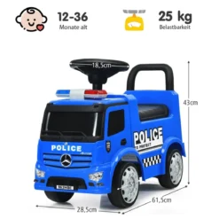 Mercedes Benz Rutschauto mit Stauraum & Hupe & Sirene & Pfeife & Warnlampe Kinder Polizeiauto