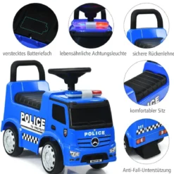 Mercedes Benz Rutschauto mit Stauraum & Hupe & Sirene & Pfeife & Warnlampe Kinder Polizeiauto