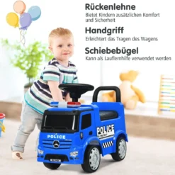 Mercedes Benz Rutschauto mit Stauraum & Hupe & Sirene & Pfeife & Warnlampe Kinder Polizeiauto