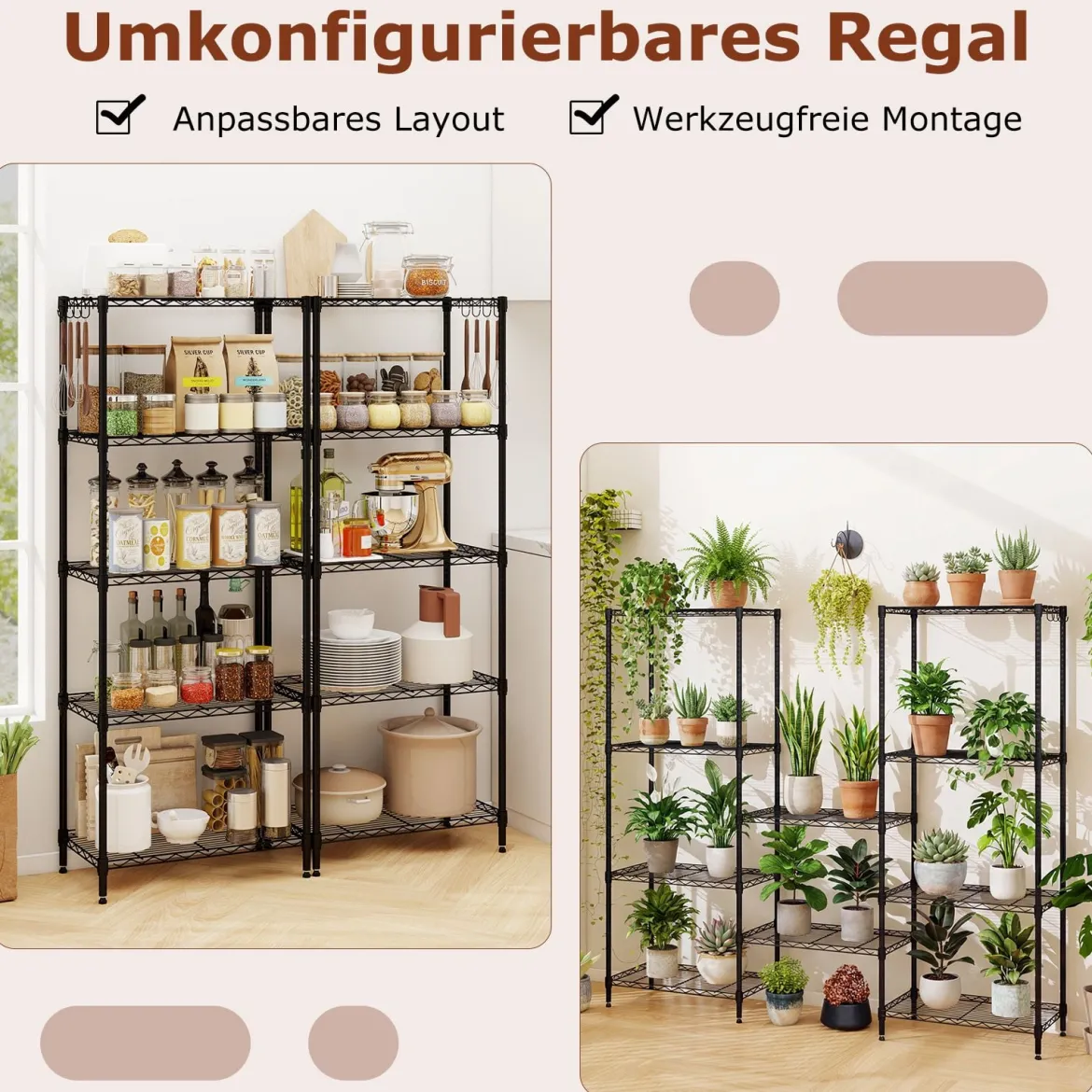 Metall-Aufbewahrungsregal mehrstöckig Schwerlast-verstellbares Universalregal 59 x 34 x 152 cm Schwarz