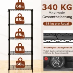 Metall-Aufbewahrungsregal mehrstöckig Schwerlast-verstellbares Universalregal 59 x 34 x 152 cm Schwarz