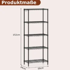 Metall-Aufbewahrungsregal mehrstöckig Schwerlast-verstellbares Universalregal 59 x 34 x 152 cm Schwarz