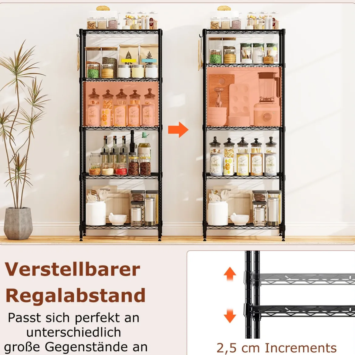 Metall-Aufbewahrungsregal mehrstöckig Schwerlast-verstellbares Universalregal 59 x 34 x 152 cm Schwarz