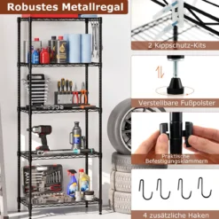 Metall-Aufbewahrungsregal mehrstöckig Schwerlast-verstellbares Universalregal 59 x 34 x 152 cm Schwarz