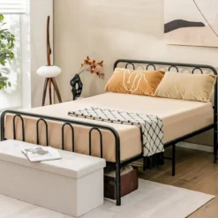 Metallbett Bettgestell für 190 x 140 cm Matratze Doppelbettgestell mit Lattenrost& Stauraum