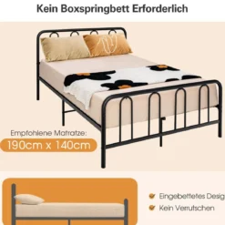 Metallbett Bettgestell für 190 x 140 cm Matratze Doppelbettgestell mit Lattenrost& Stauraum
