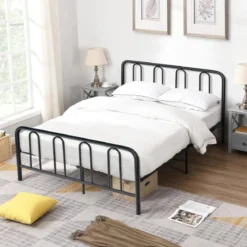 Metallbett Bettgestell für 190 x 140 cm Matratze Doppelbettgestell mit Lattenrost& Stauraum