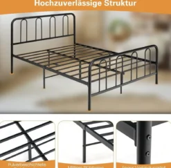 Metallbett Bettgestell für 190 x 140 cm Matratze Doppelbettgestell mit Lattenrost& Stauraum